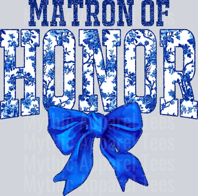 Blue Matron Of Honor College Font With Bow Floral Pattern Wedding