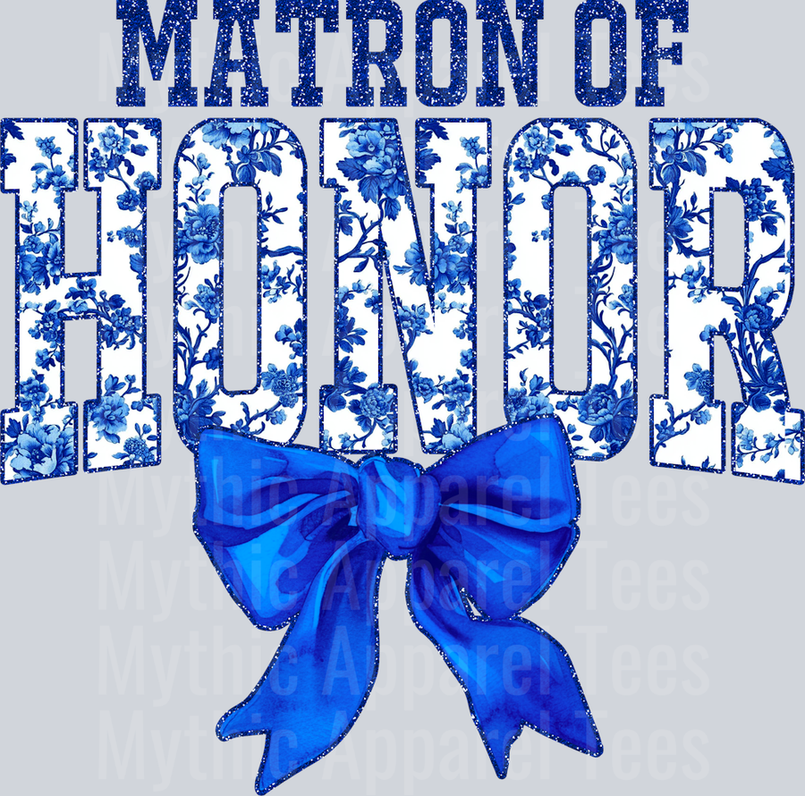 Blue Matron Of Honor College Font With Bow Floral Pattern Wedding