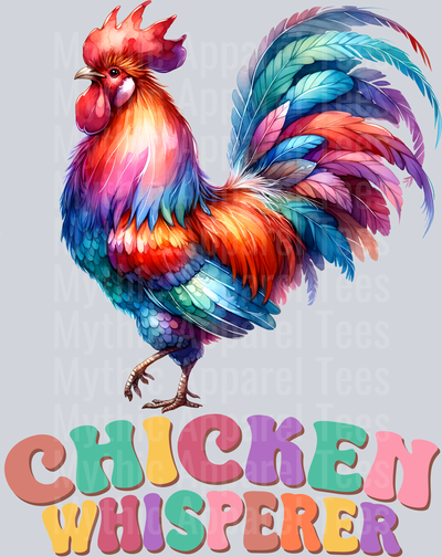 Chicken whisperer colorful graphic with little chicken DTF Chicken Transfers