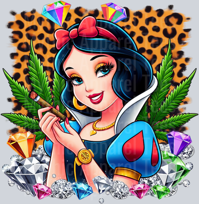 Snow White Cheeta Print Jewels Smoking Weed DTF Weed Transfers