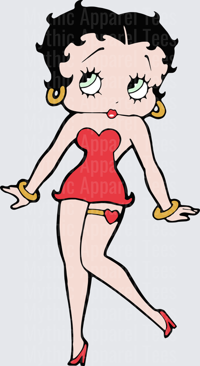 Classic Betty Boop Red Dress Gold Bangles Heart Garter Pose