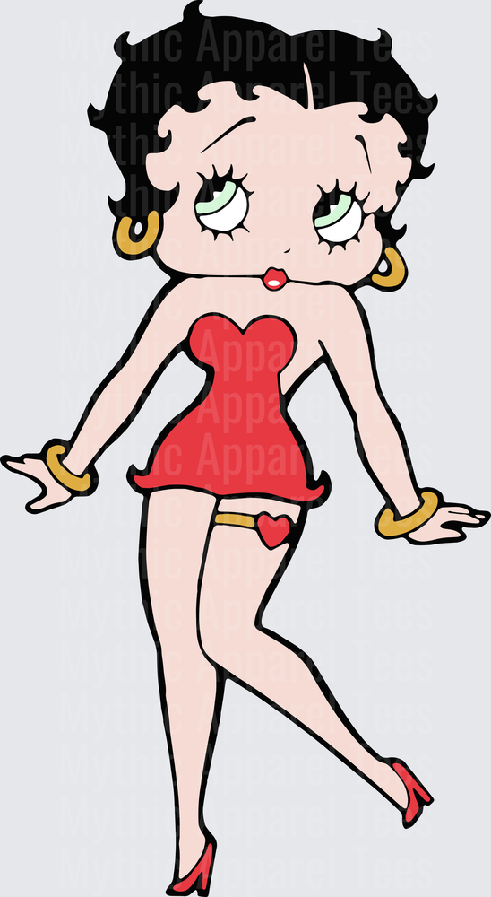 Classic Betty Boop Red Dress Gold Bangles Heart Garter Pose