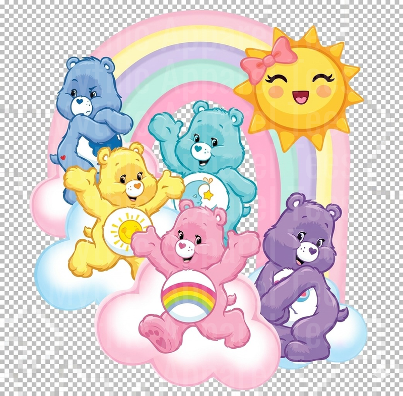 Care Bears Group Rainbow Clouds Sunshine Pastel Scene