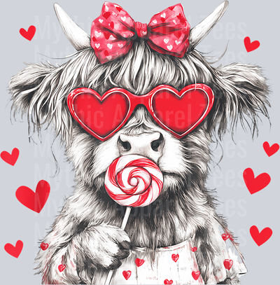 231 Highland Cow Valentine_S Day Trendy Retro Cute Hearts T-Shirt
