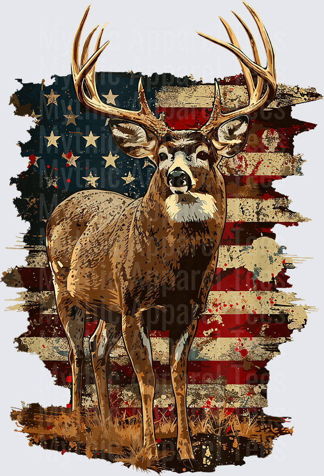 Whitetail Buck Deer Distressed American Flag Patriotic