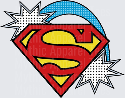 Superman Shield Logo Pop Art Heart with Comic Stars