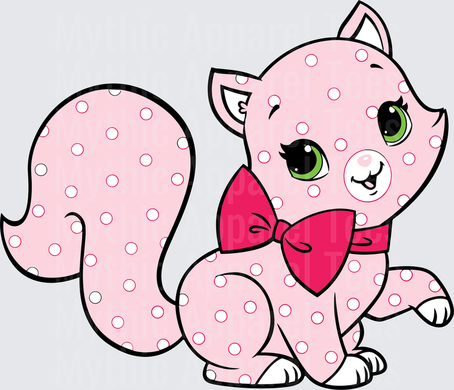 Strawberry Shortcake Pink Polka Dot Kitten with Red Bow