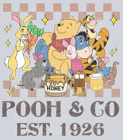 Pooh and co est 1926 Checker design DTF Disney Transfers