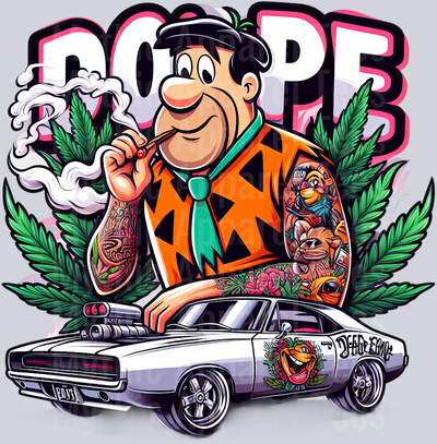 Fred Flintstone 7 Smoking Pop Culture DTF Weed Transfers