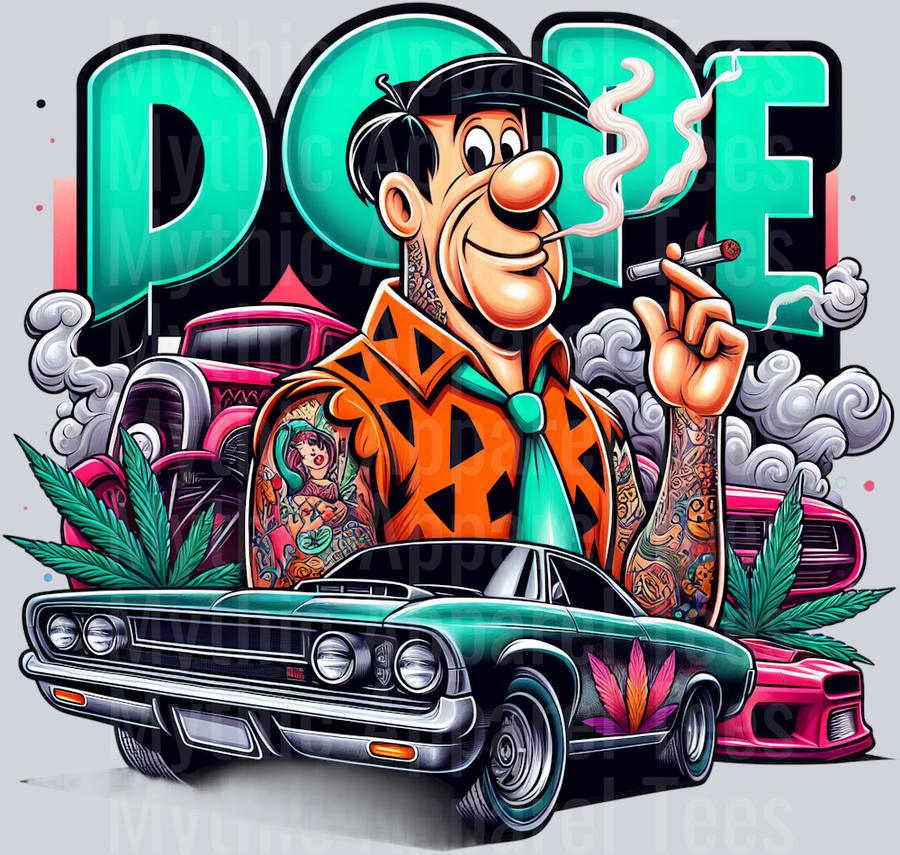 Fred Flintstone Hot rod with pot plant Smoking Pop Culture DTF Weed Transfers