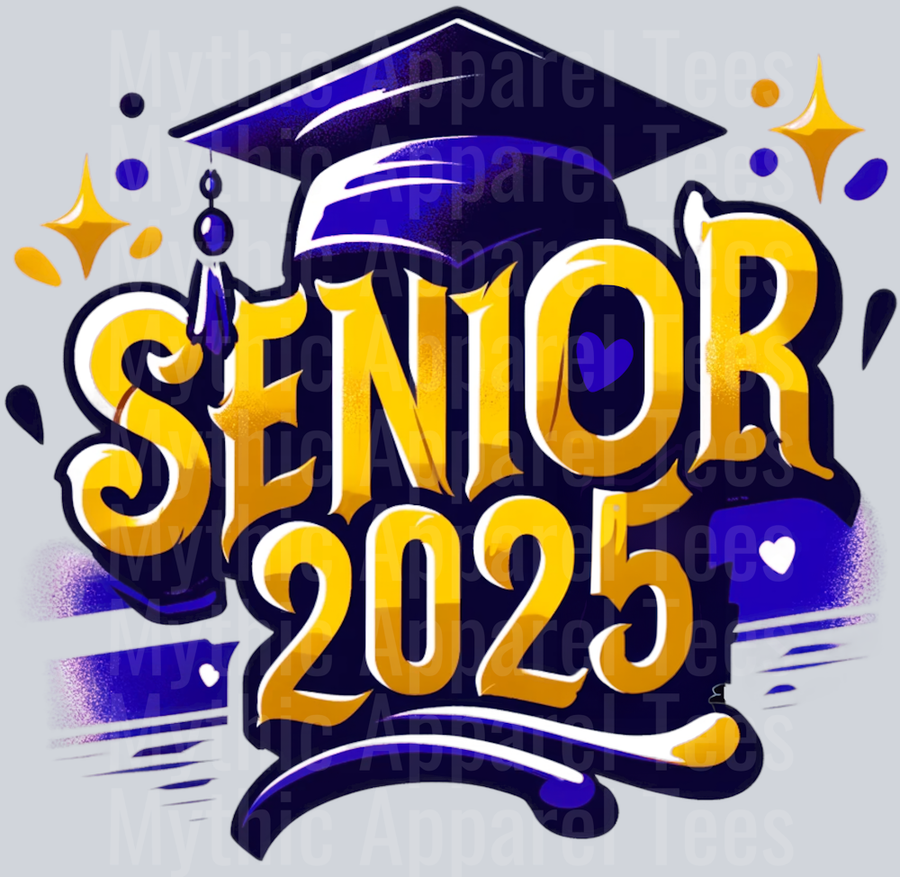 0024 Senior 2025 Airbrushed Blue and Gold DTF 2025 Senior Graduation Transfers