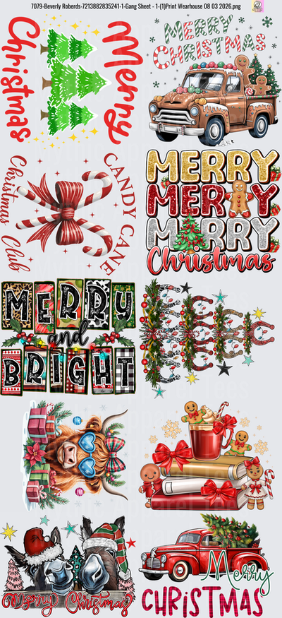 Gang Sheet FULL SIZE DESIGNS Christmas Holiday Design Bundle with Vintage Truck Santa Snowmen Gingerbread and Festive Text
