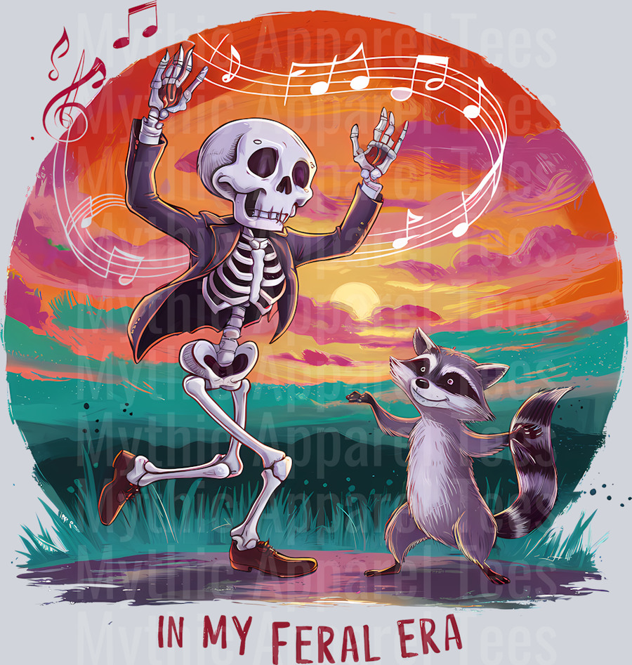 In my feral era dancing skelly and racoon DTF Racoon Transfers