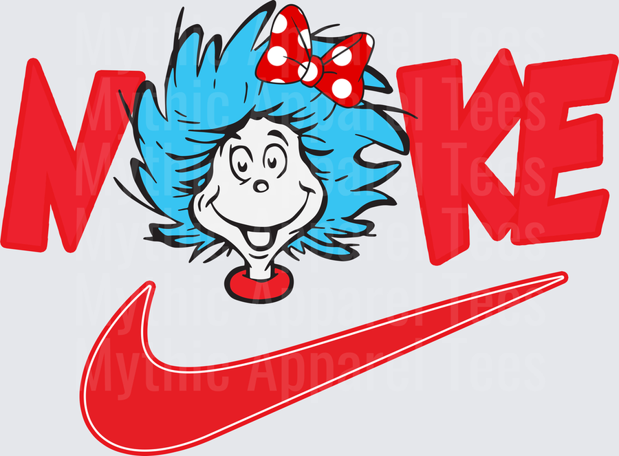 Dr. Seuss Thing 1 Thing 2 Blue Hair Character Nike Swoosh Logo Mashup Red Bold Letters