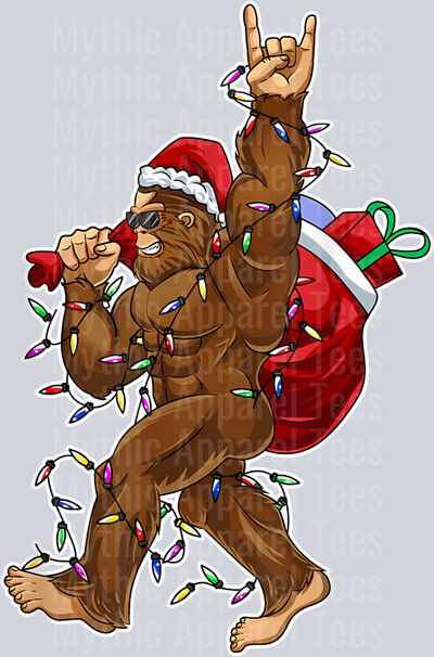 50 Funny Santa Bigfoot Christmas Lights Rock Sasquatch Believe T-Shirt