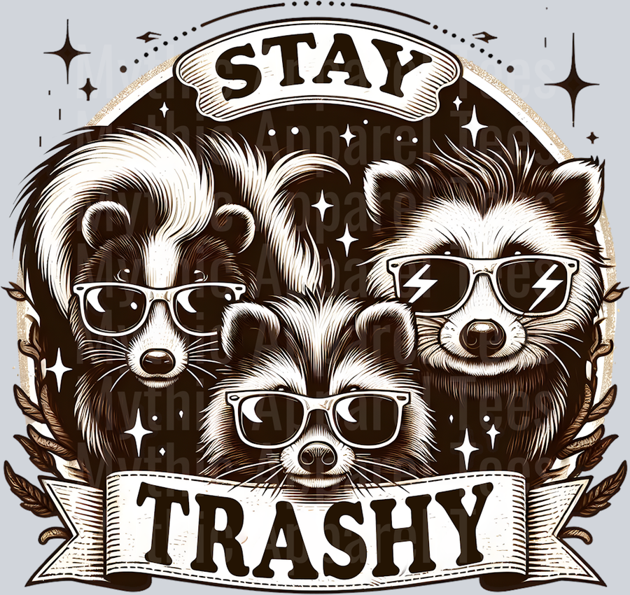 Stay Trashy Racoon family greyscale DTF Racoon Transfers