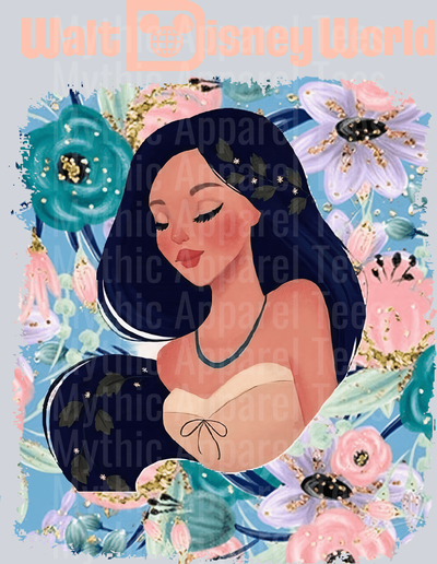 Pocahontas with flowers and walt Disney World Portrait DTF Disney Transfers