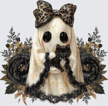Halloween Cute Ghost Girl Leopard Bow Black Cat Floral