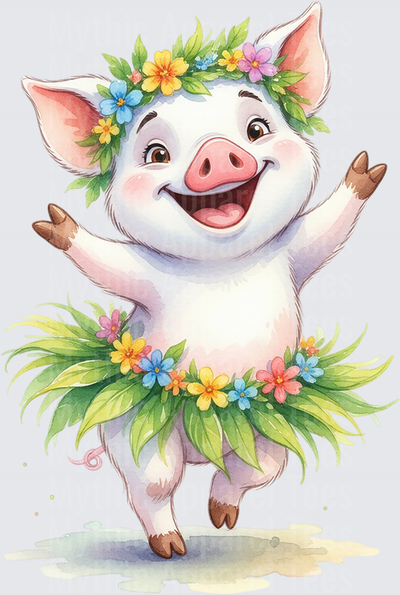 Moana Pua the Pig Hula Dancing Watercolor Floral Crown