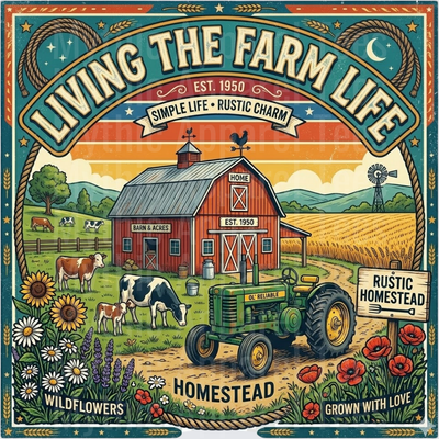 Farm Life Living The Farm Life Est 1950 Rustic Homestead Barn Tractor Cows Wildflowers Vintage Sign