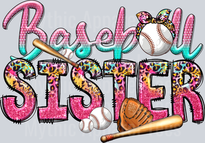 Baseball sister baseball and bat DTF Baseball Transfers