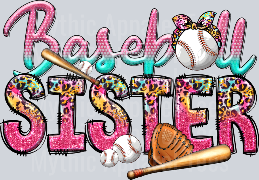 Baseball sister baseball and bat DTF Baseball Transfers