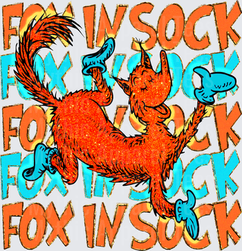 Fox In Socks Dr. Seuss Glitter Character Repeat Text Pattern