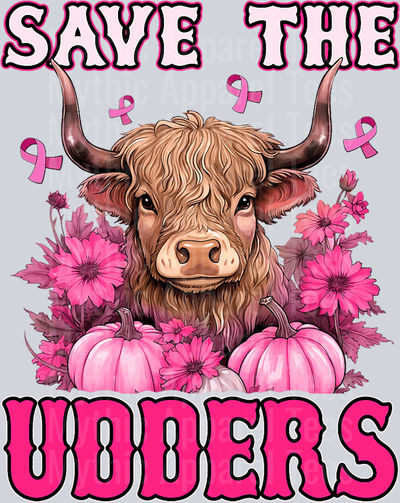 Save the udders Brest Cancer Awareness DTF Highland Cow Transfers