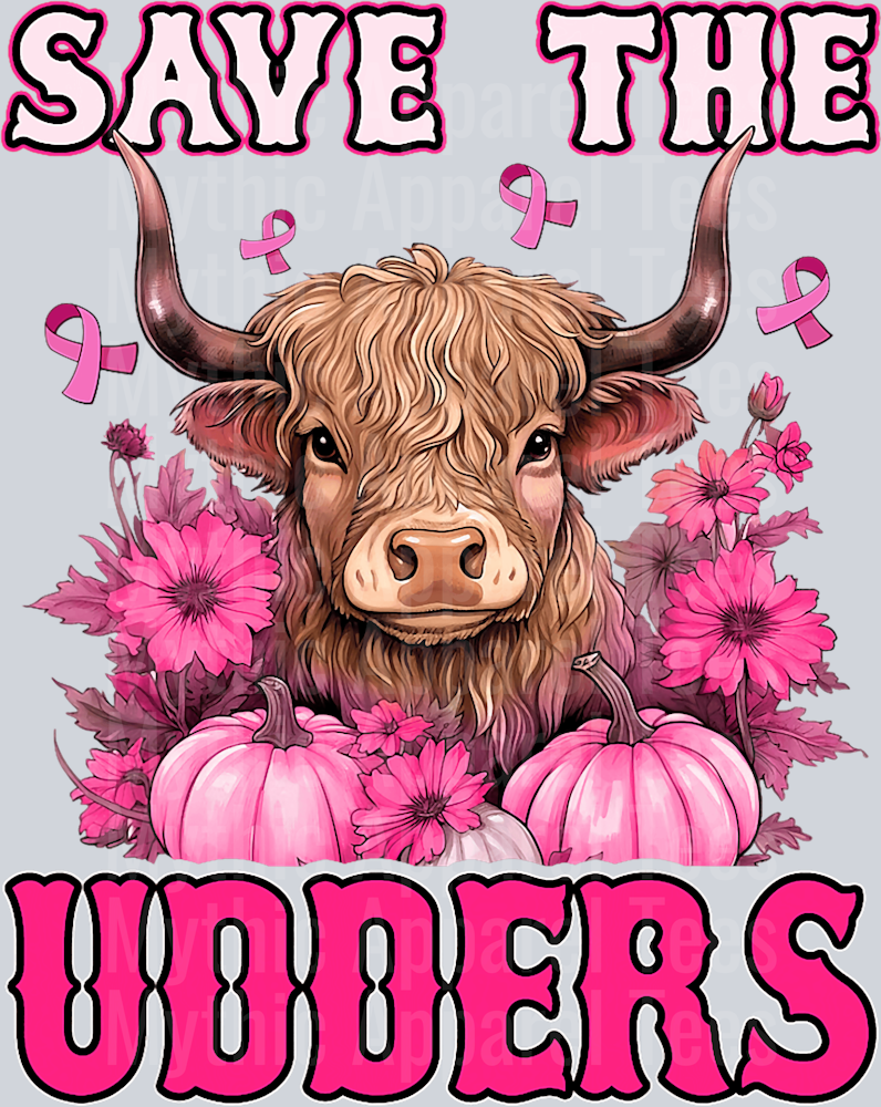 Save the udders Brest Cancer Awareness DTF Highland Cow Transfers