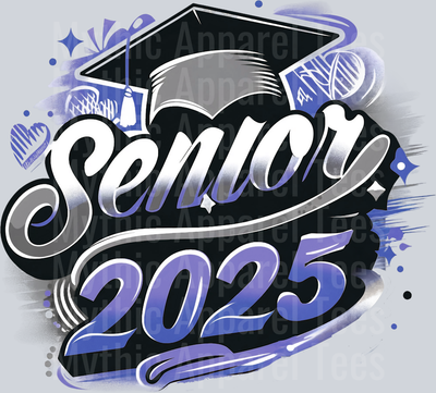 0025 Senior 2025 Airburshed Navy Blue and Gray 2 DTF 2025 Senior Graduation Transfers
