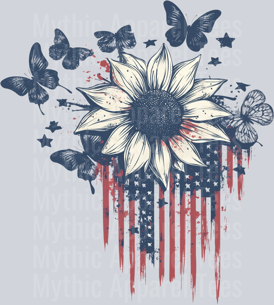 American sunflowers butterflies 16 DTF Patriotic Transfers