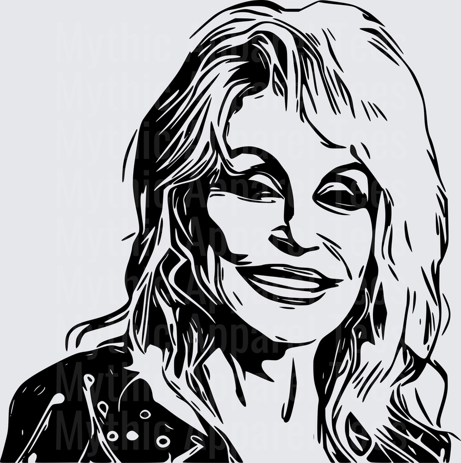 Dolly Parton Smiling Portrait Black and White Ink Art
