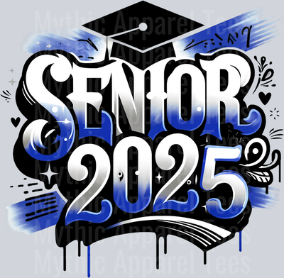 0035 Senior 2025 Airburshed Blue and Black 1 DTF 2025 Senior Graduation Transfers
