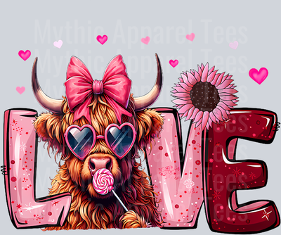 238 Womens Cute Highland Cow Love Valentine Western Country Cowgirl V-Neck T-Shirt