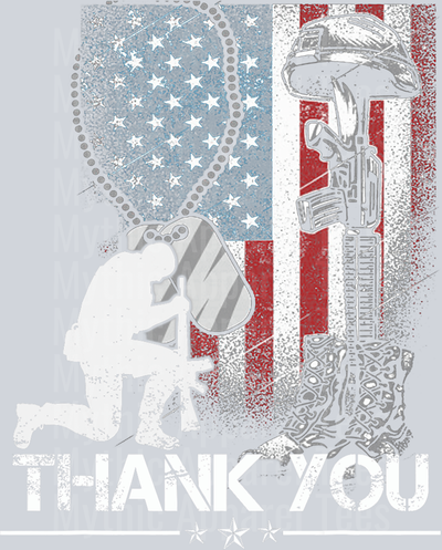 Thank you Fallen Soldier American flag tattered and dog tags DTF Memorial Day Transfers