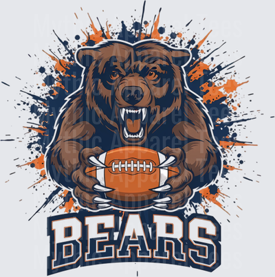 Fierce Growling Bear Clutching Football Navy Orange Ink Splatter Bears Mascot Graphic
