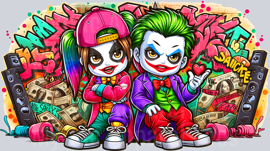 Harley Quinn Joker Graffiti DTF Pop Culture Transfers