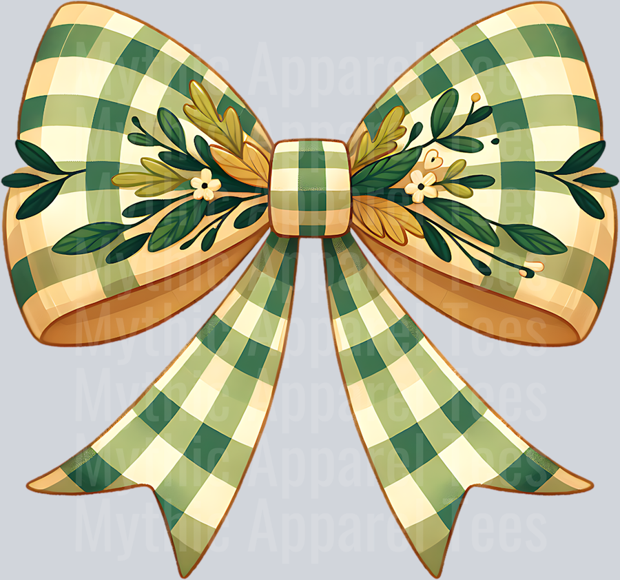 GINGHAM GREEN AND CREAM FALL BOW