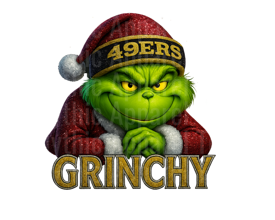 NFL Football Grinch Wearing San Francisco 49ers Santa Hat Grinchy Christmas Glitter Design