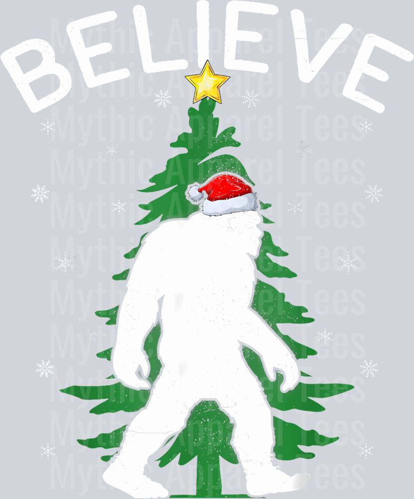 41 Sasquatch Santa Hat Believe Bigfoot Christmas Tree T-Shirt