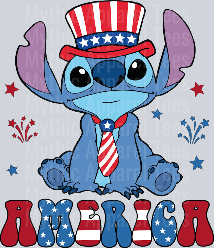 stitch America Patriotic Top Hat DTF Patriotic Disney Transfers