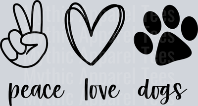 Peace love dogs black peace love heart paw DTF Dog Transfers