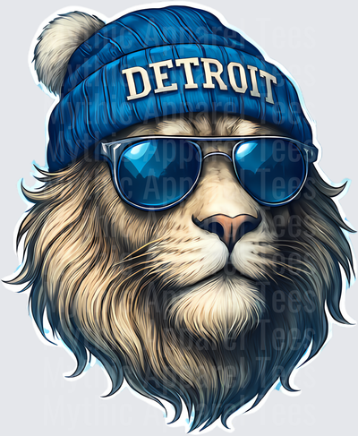 NFL Mascots Detroit Lions Cool Cat Blue Beanie Sunglasses
