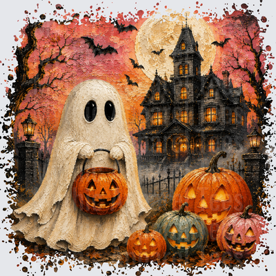 Halloween Ghost Trick or Treat Haunted Mansion Full Moon