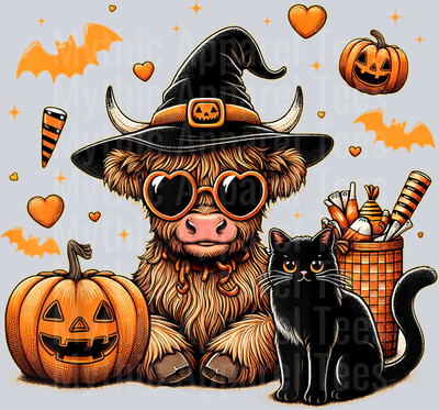 Highland Cow Halloween Shirt Women Girls Fall Autumn T-Shirt