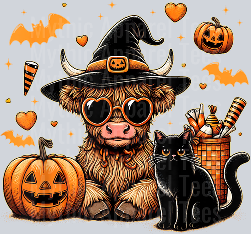 Highland Cow Halloween Shirt Women Girls Fall Autumn T-Shirt