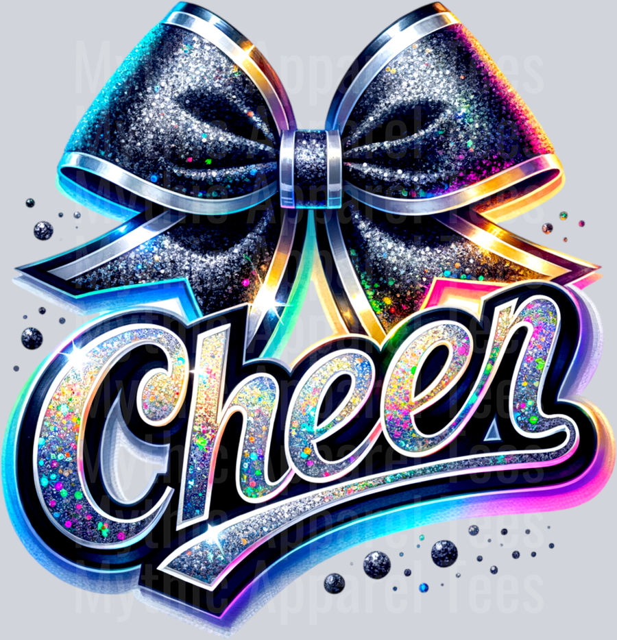 CHEER SILVER BLACK BOW DTF Cheer Bow Transfers