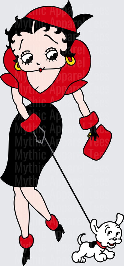 Betty Boop Walking Pudgy the Dog in Red and Black Outfit with Handbag