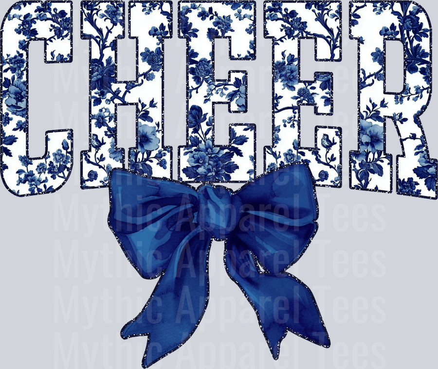 Navy Toile Cheer College Font Floral Pattern