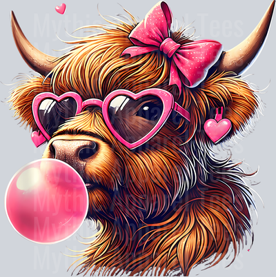 222 Highland Cow Valentine_S Day Hearts Pink Bow And Bubbles T-Shirt